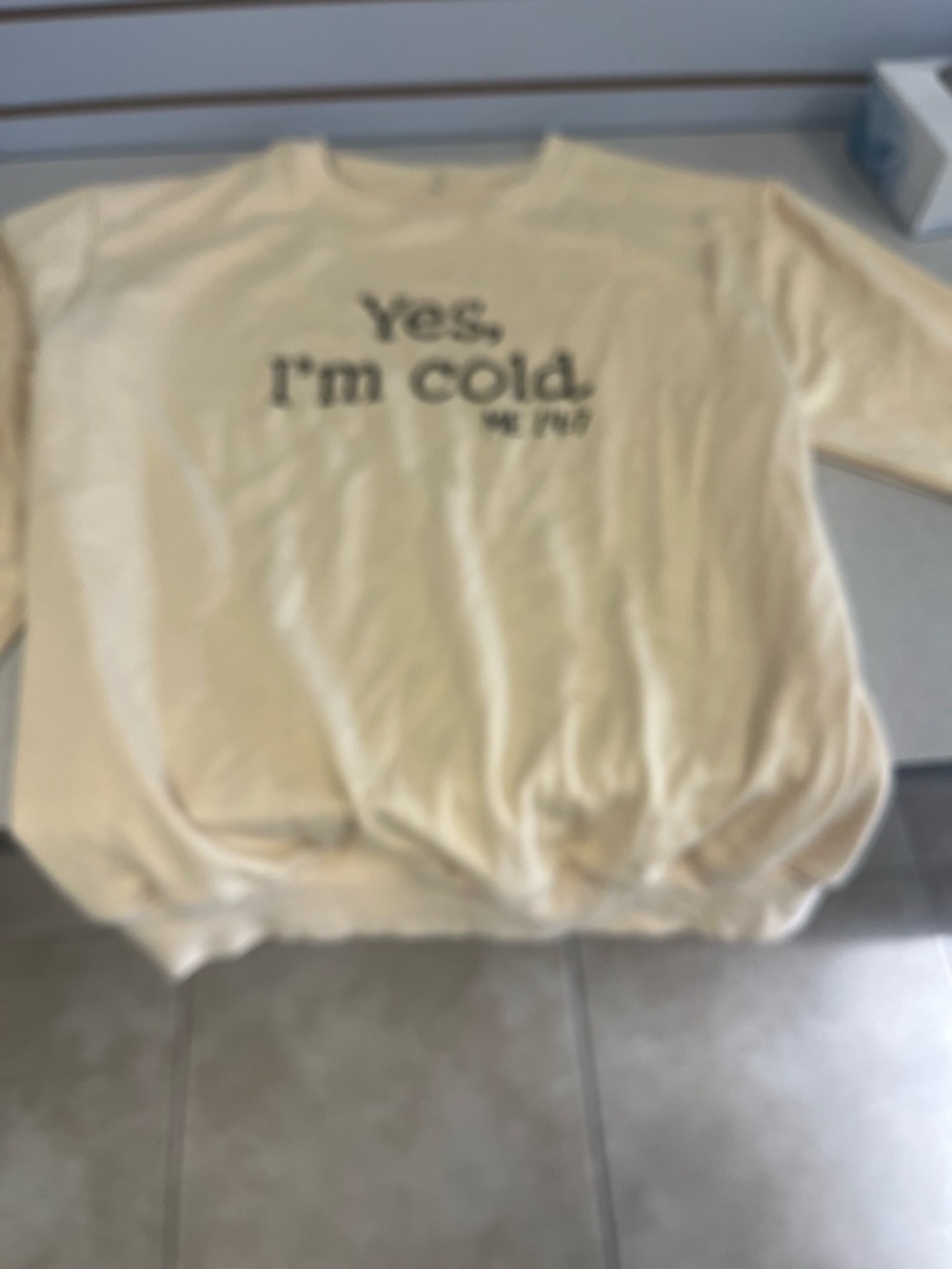 Neutral Cream Crewneck Sweater with 'Yes, I'm Cold' Graphic